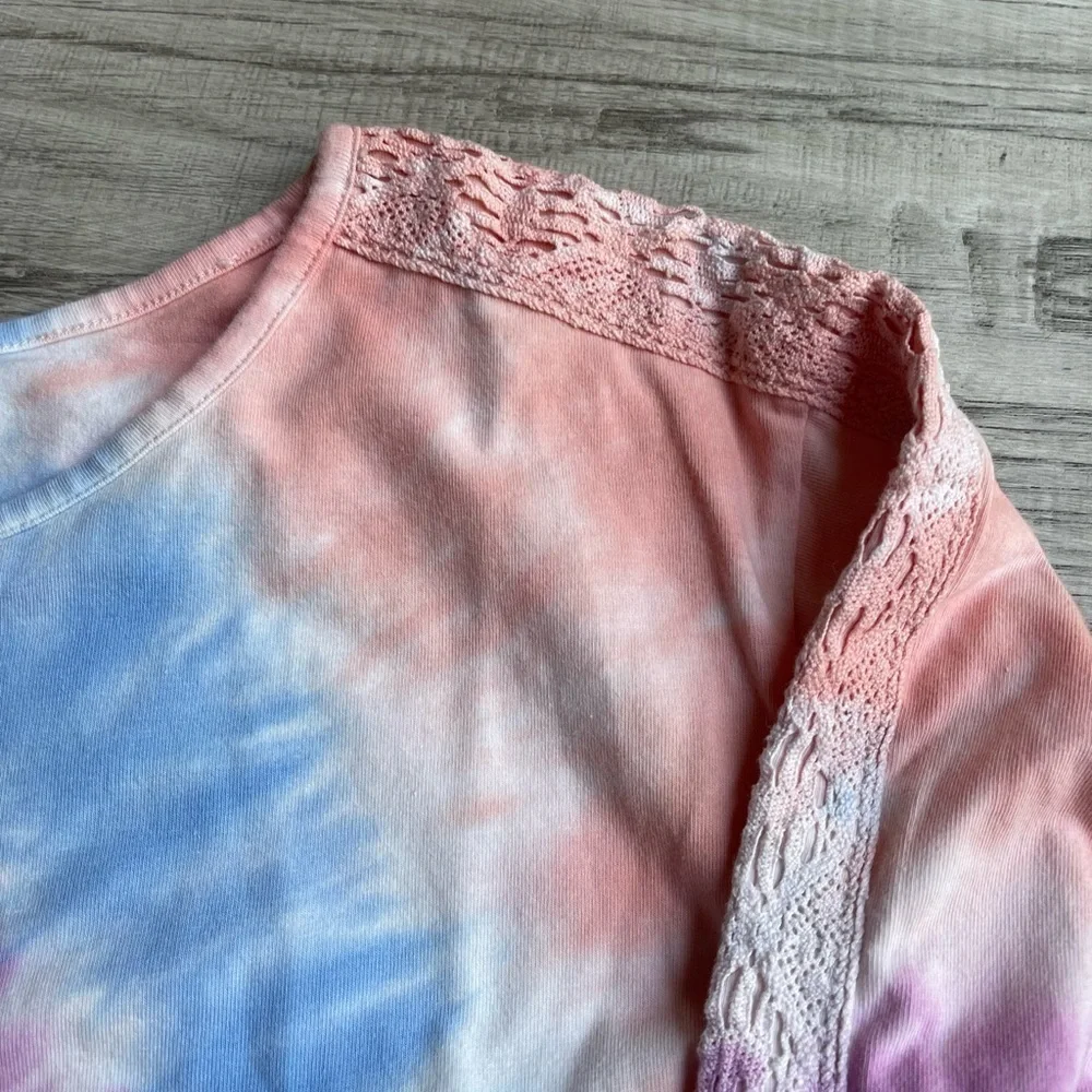 NWT Justice Girls Tie Dye Ruffle Hem Knit Sleeve Detail Pink/Orange/Blue SZ S